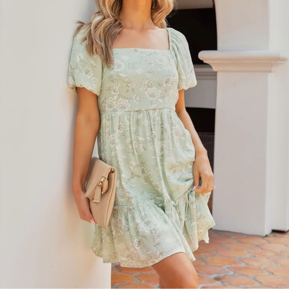EMILIANA FLORAL BABYDOLL DRESS - SAGE - Picture 2 of 4